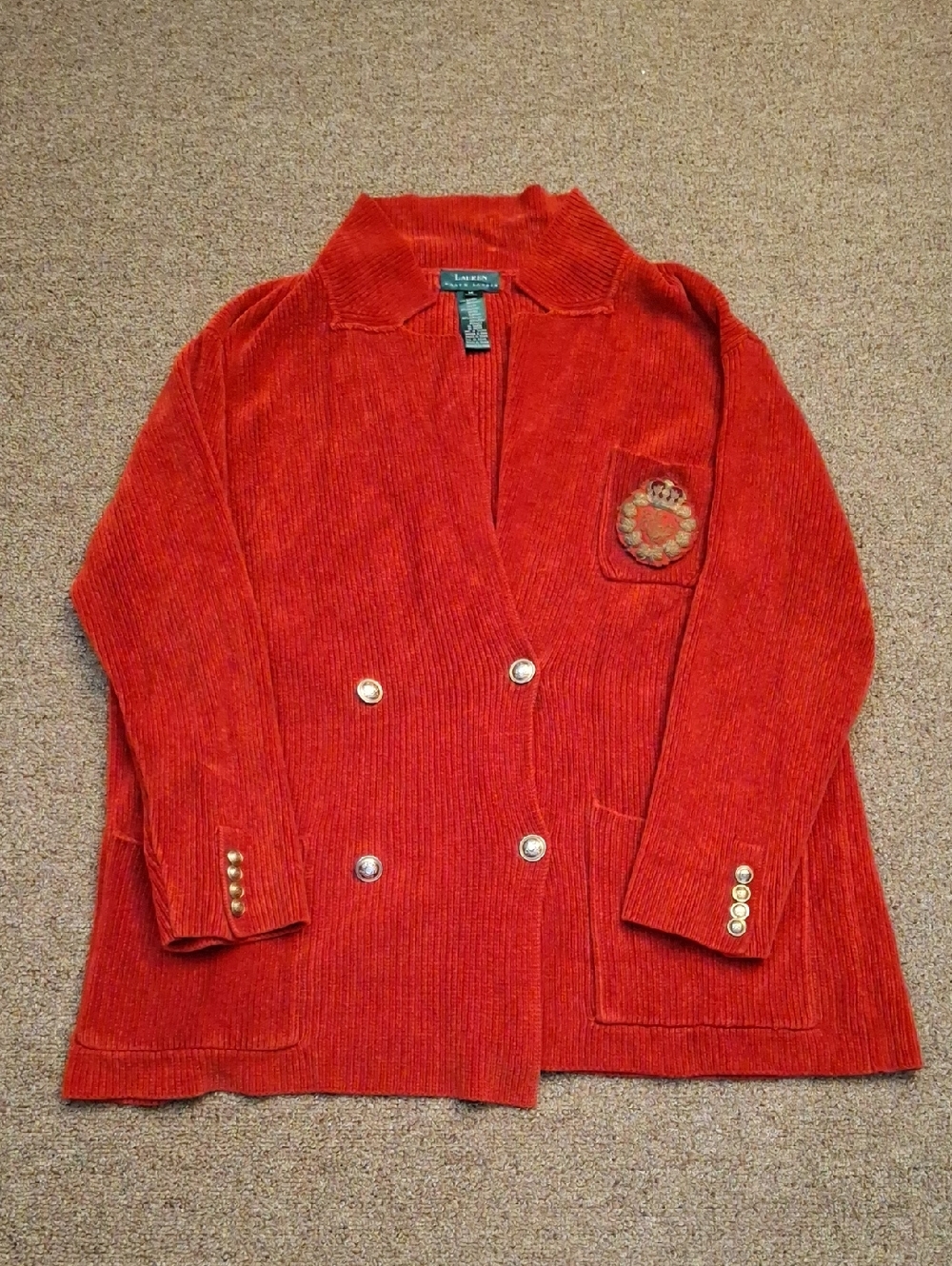 Lauren Ralph Lauren Burnt Red Corduroy Double-Breasted Cardigan Womens Medium
